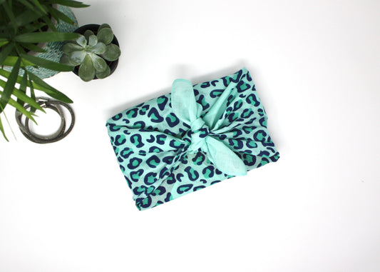 Leopard mint furoshiki fabric wrap - medium