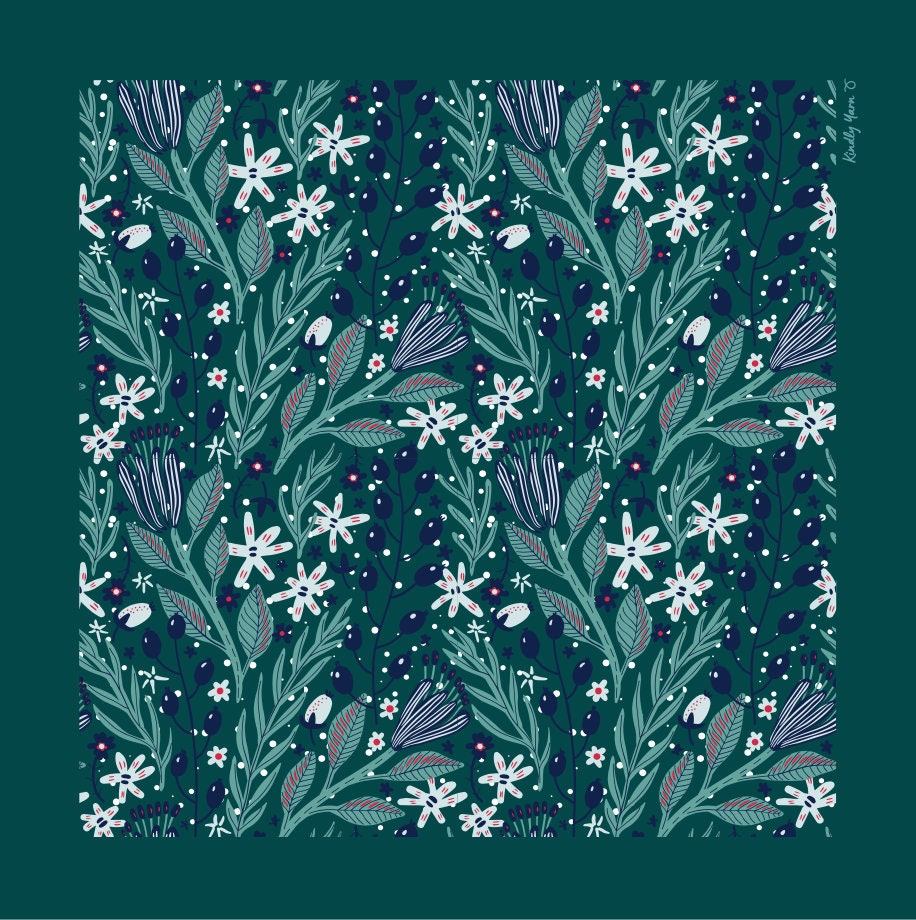 Set of 4 Christmas furoshiki fabric wraps 53cm - pine green