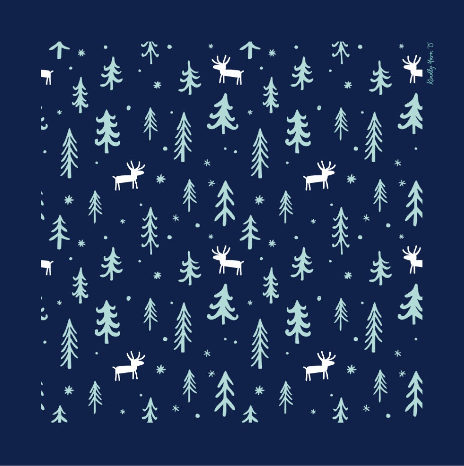 Set of 4 Christmas furoshiki fabric wraps - midnight blue