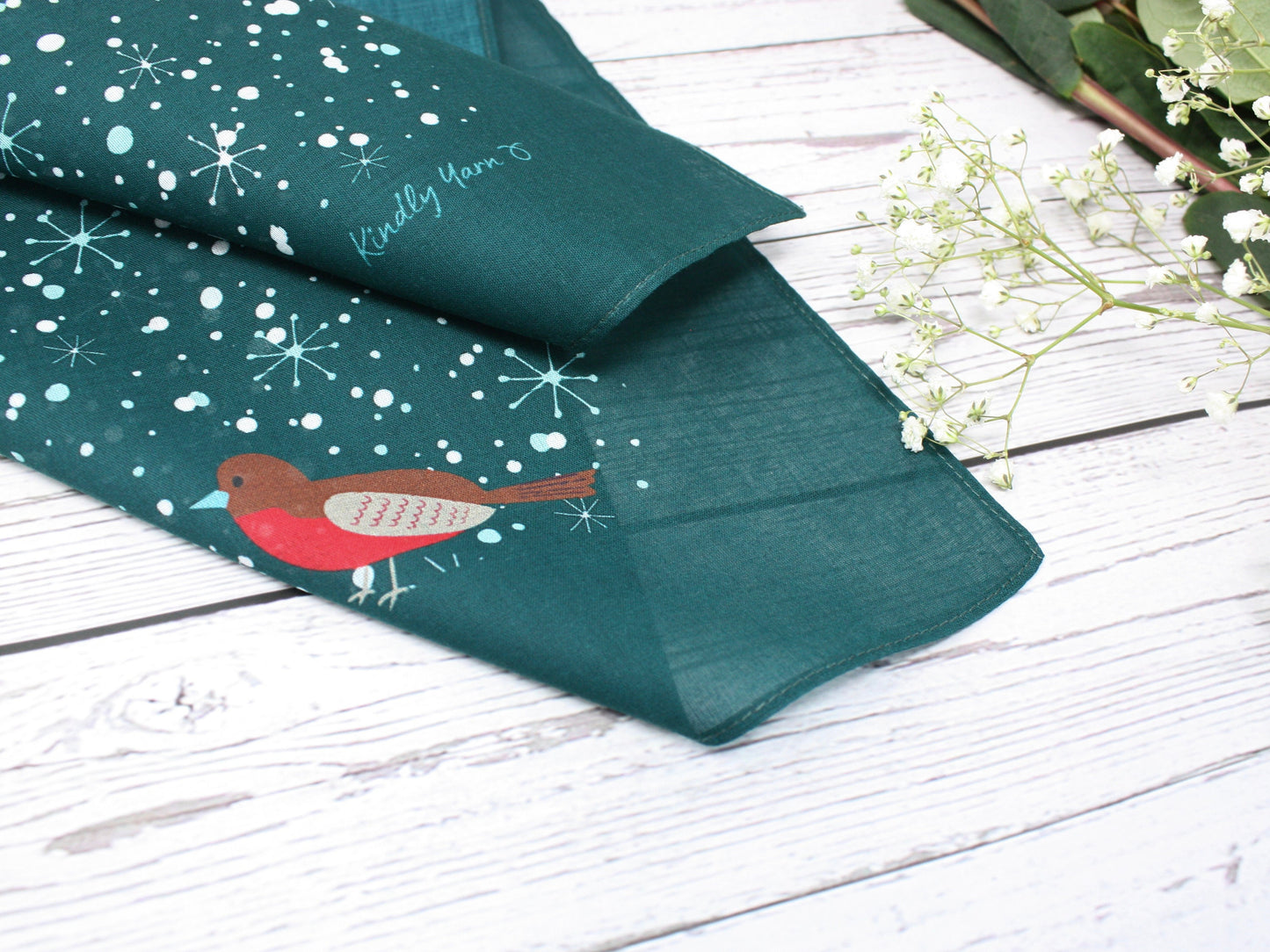 Set of 4 Christmas furoshiki fabric wraps 53cm - pine green