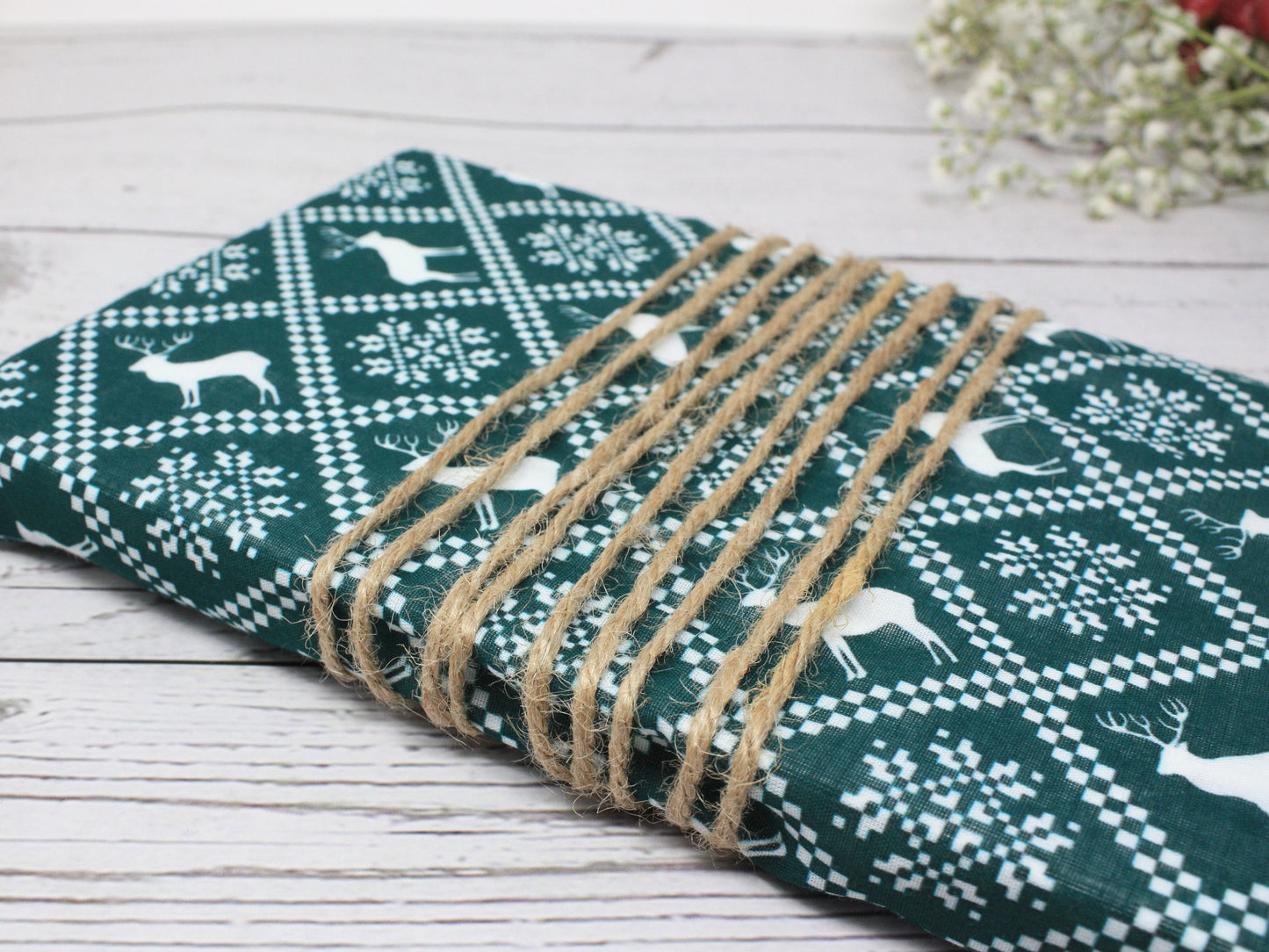 Set of 4 Christmas furoshiki fabric wraps 53cm - pine green