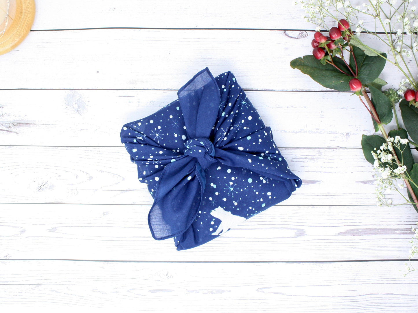 Set of 4 Christmas furoshiki fabric wraps  - midnight blue