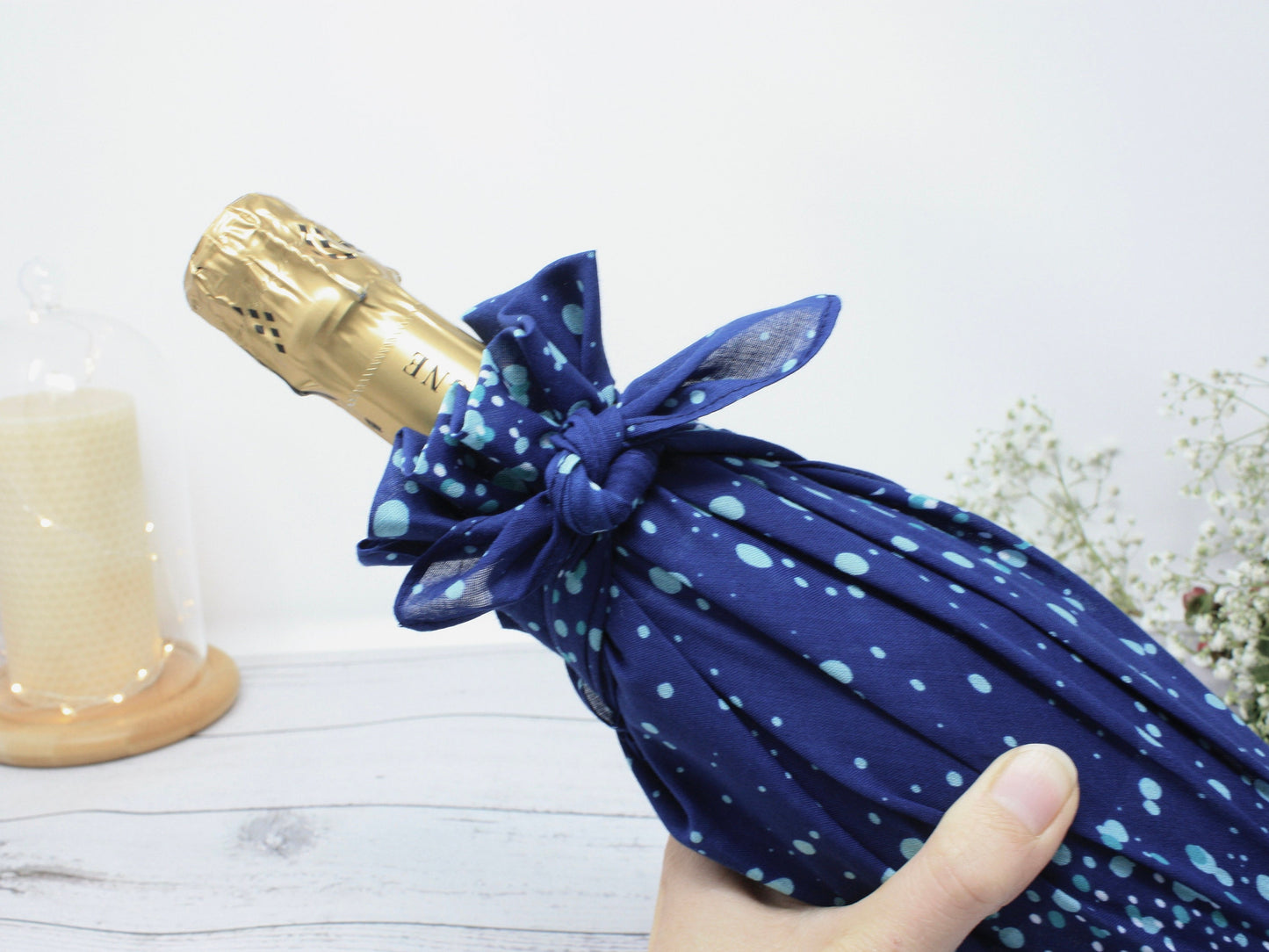 Set of 4 Christmas furoshiki fabric wraps - midnight blue