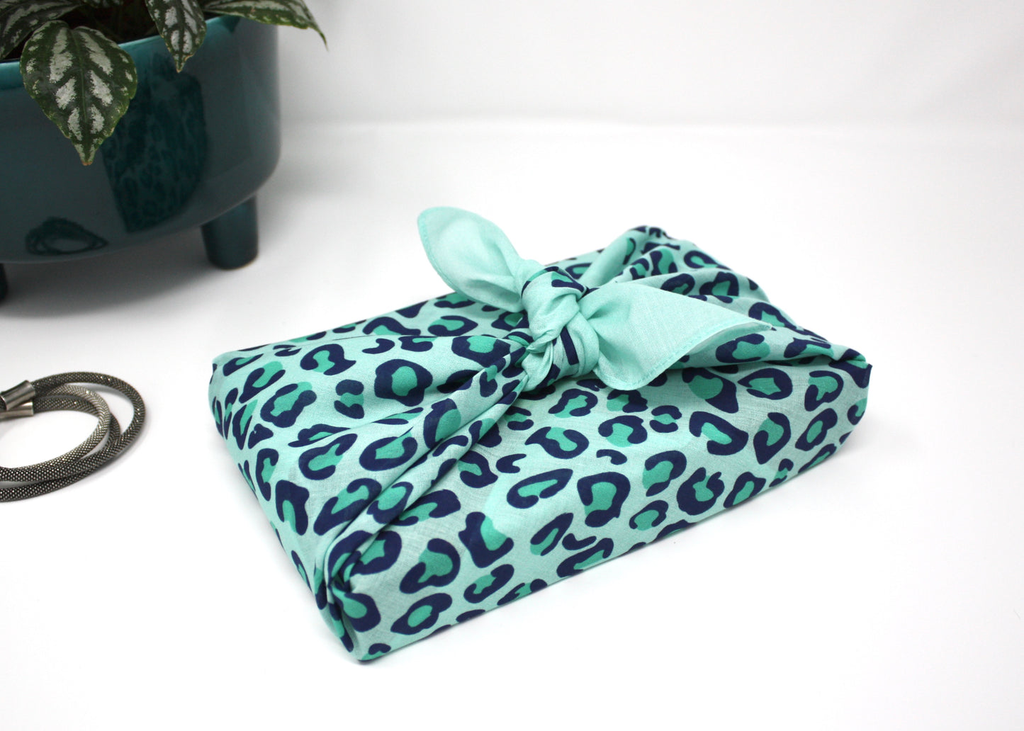 Leopard mint furoshiki fabric wrap - medium