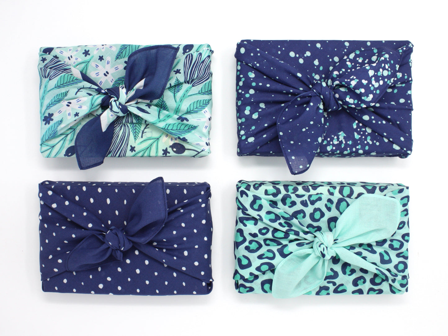 Leopard mint furoshiki fabric wrap - medium