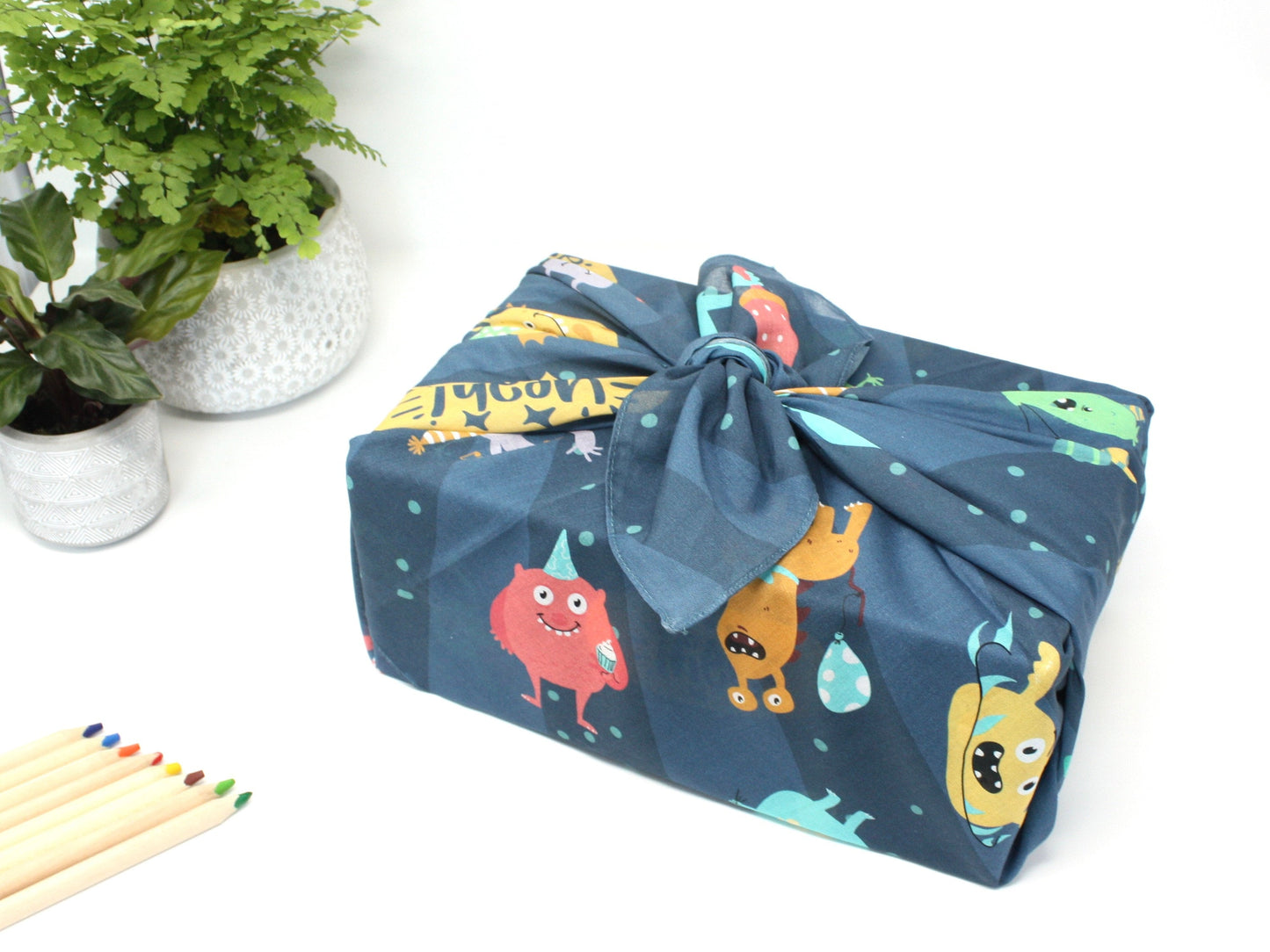 Set of threee kids furoshiki - large and medium reusable gift wraps