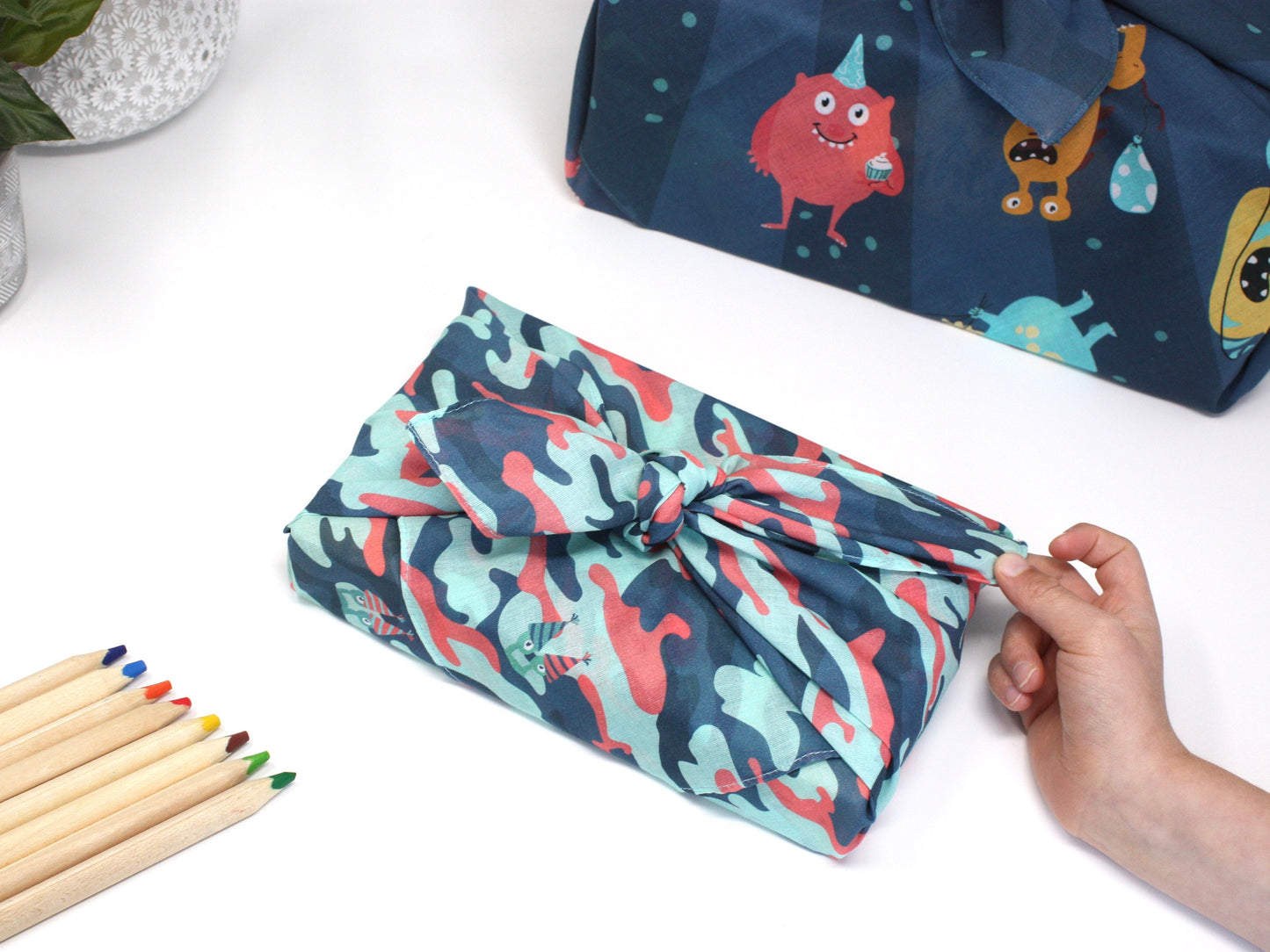 Kids furoshiki set of 3 - large and medium reusable gift wraps