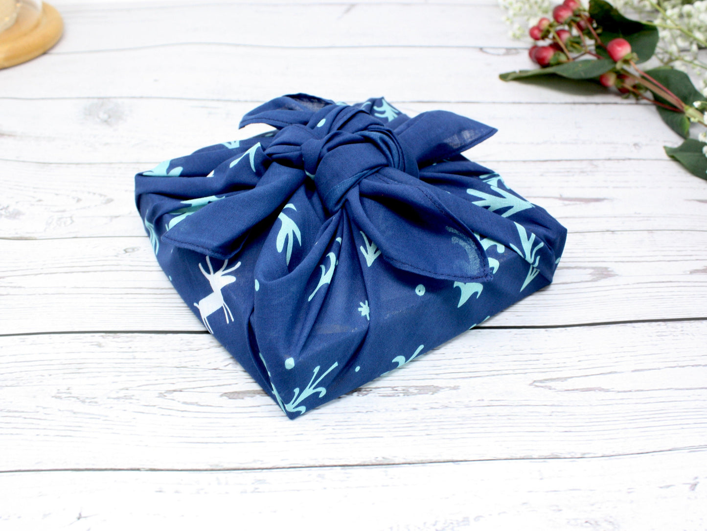 Christmas reusable fabric wrapping paper - forest