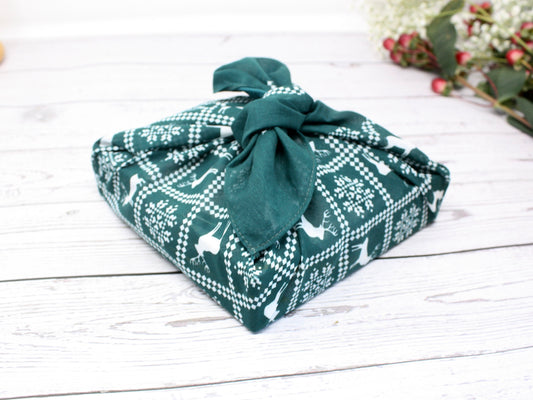 Christmas furoshiki fabric wrap medium - reindeer