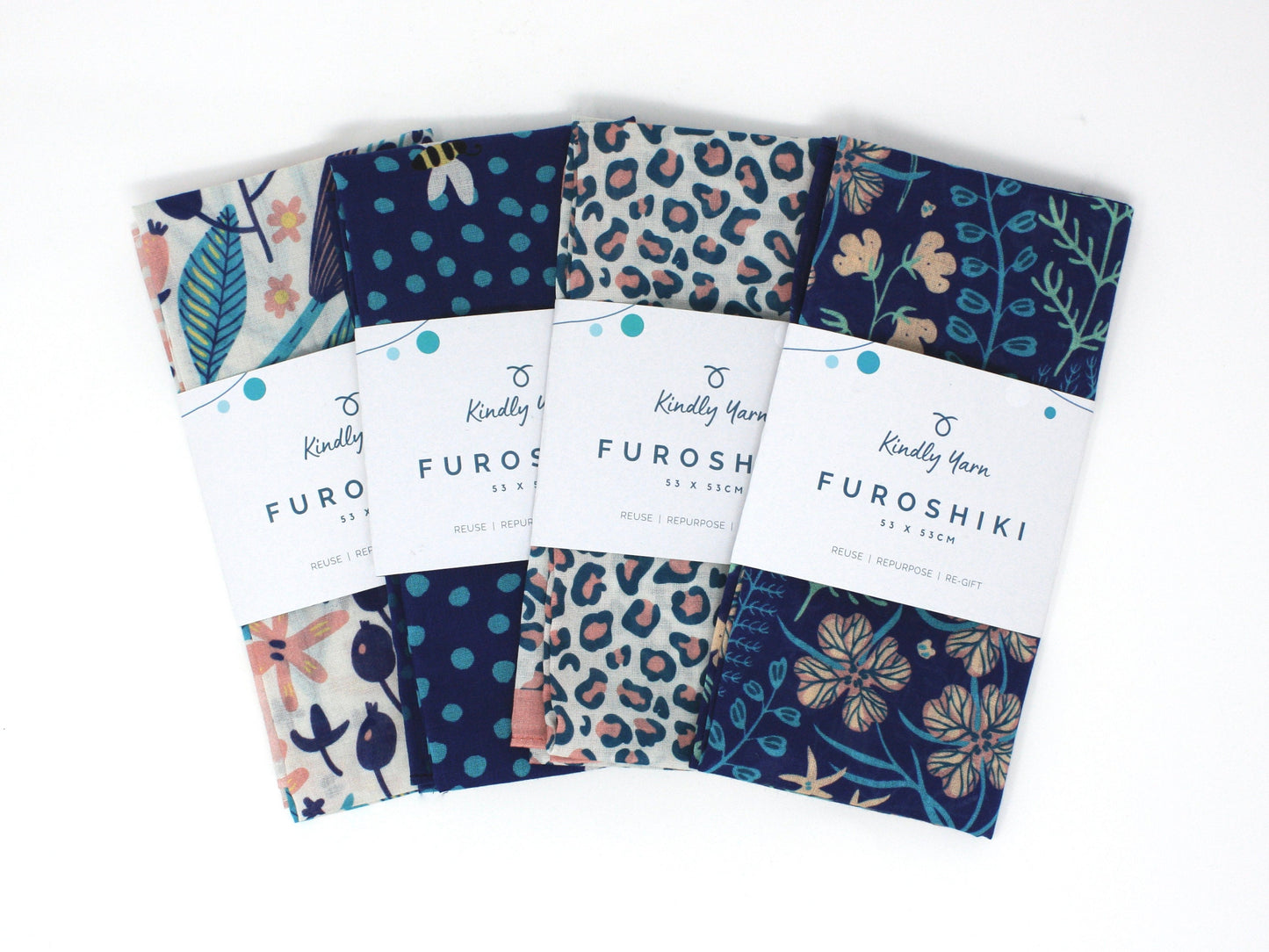 Set of 4 furoshiki fabric wraps 53cm